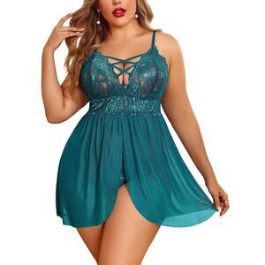 7581 Lingerie Lace Babydoll Dress Langerie Mesh Negligee Plus Size Lingerie